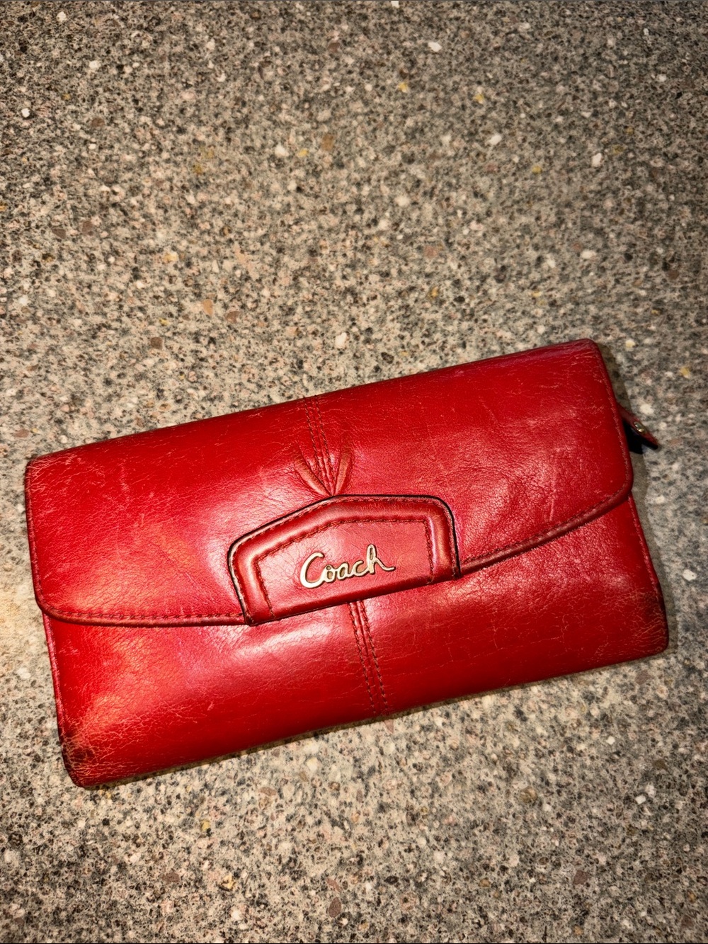 Coach Red Leather Flap Wallet with Script Logo